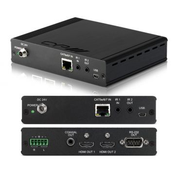CYP HDBaseT LITE Receiver with dual HDMI output, Audio De-embedding, PoE, & 2-way IR (up to 60m)
