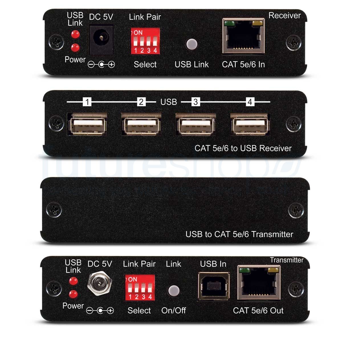 Extender, USB 2.0, Cat5e/6 Cable, 100 m Range