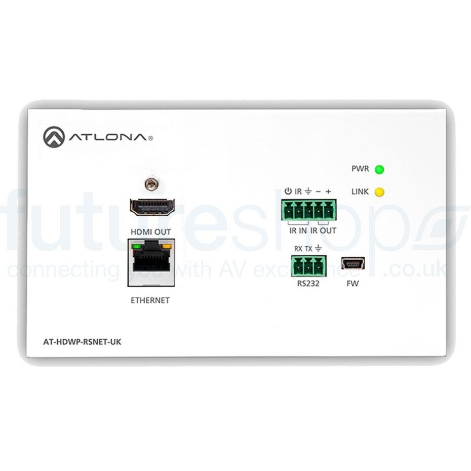 Atlona HDWP-RSNET UK HDBaseT RX for HDMI 2-Gang UK Wall Plate w/ Ethernet, RS-232 and IR
