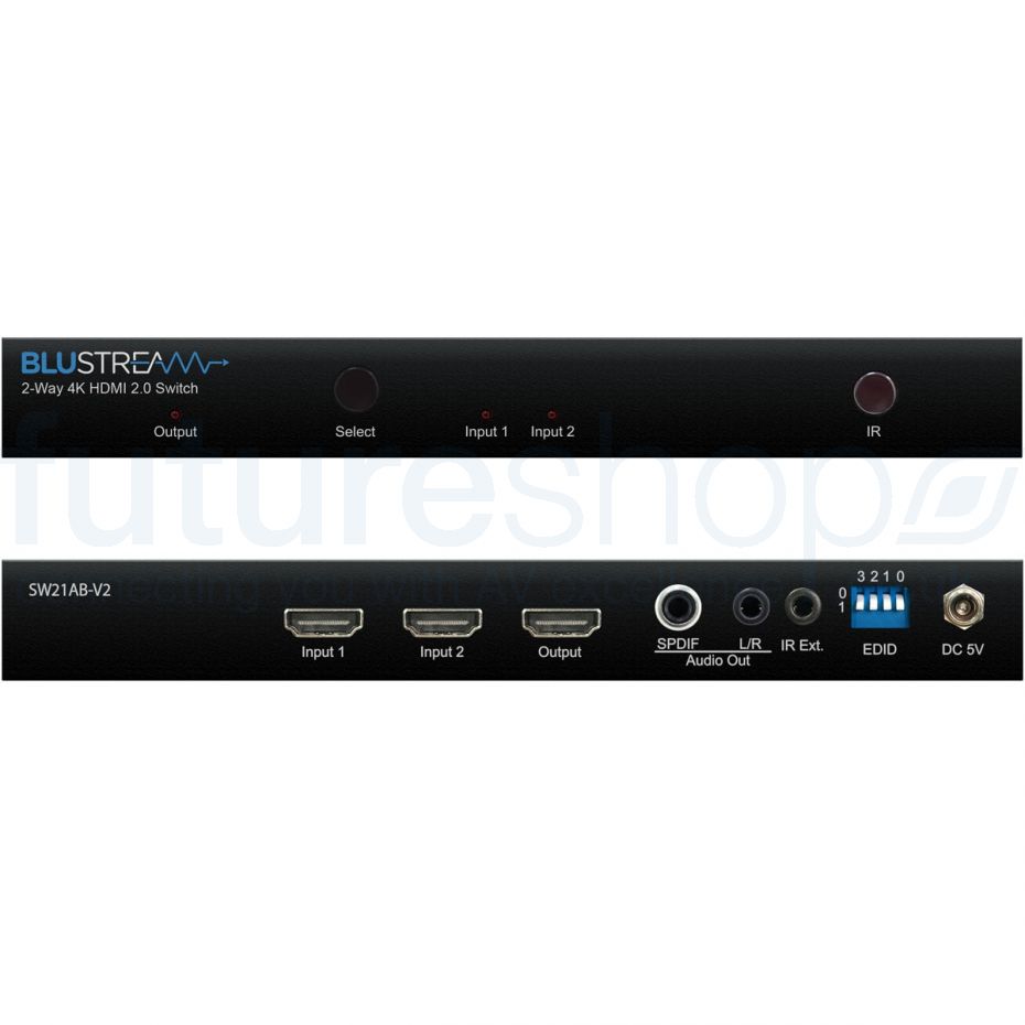 Blustream SW21AB-V2 2-Way 4K HDMI Switch - Front & Back