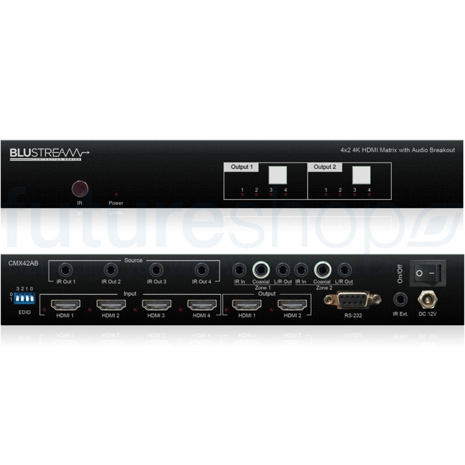 Blustream CMX42AB Contractor 4x2 HDMI2.0 4K HDCP2.2 Matrix with Audio Breakout, EDID Management and IR Routing