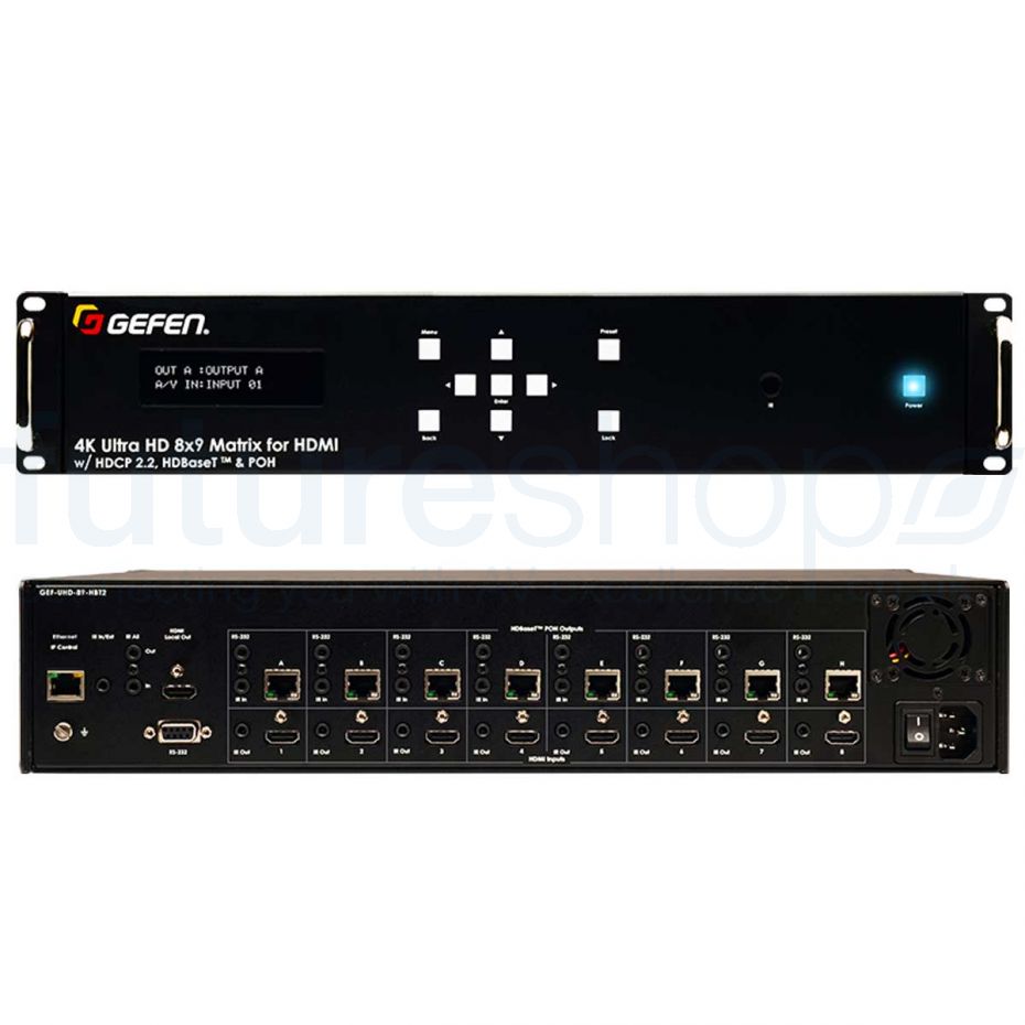 Gefen GEF-UHD-89-HBT2 4K Ultra HD 8x9 Matrix for HDMI w/ HDCP 2.2, HDBaseT, & POH 