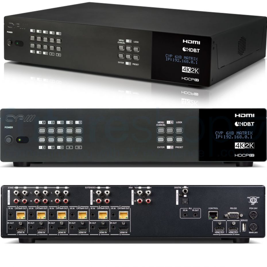 CYP 6x8 HDMI HDBaseT LITE Matrix with Audio Matricing (4K, HDCP2.2, HDMI2.0, PoH, OAR, 60m)