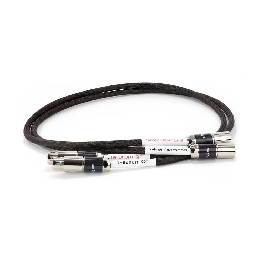 Tellurium Q Silver Diamond XLR cables with silver connectors designed for optimal signal integrity in high-end audio.