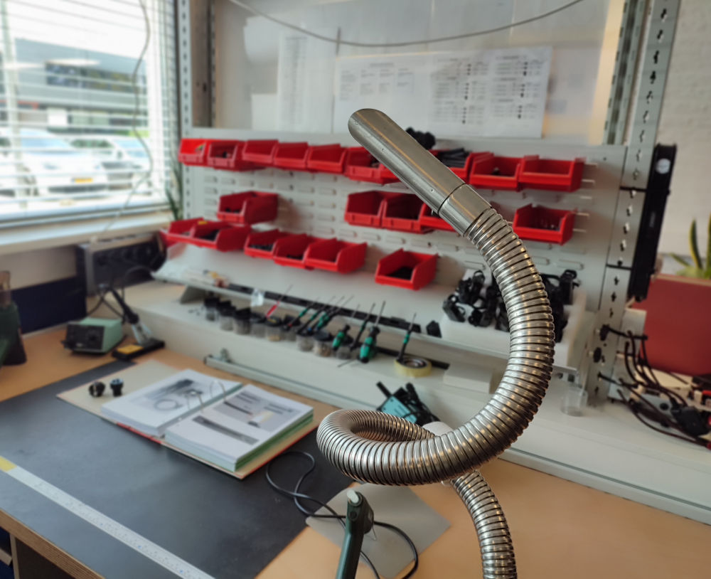 AudioQuest cable production bench with precision tooling