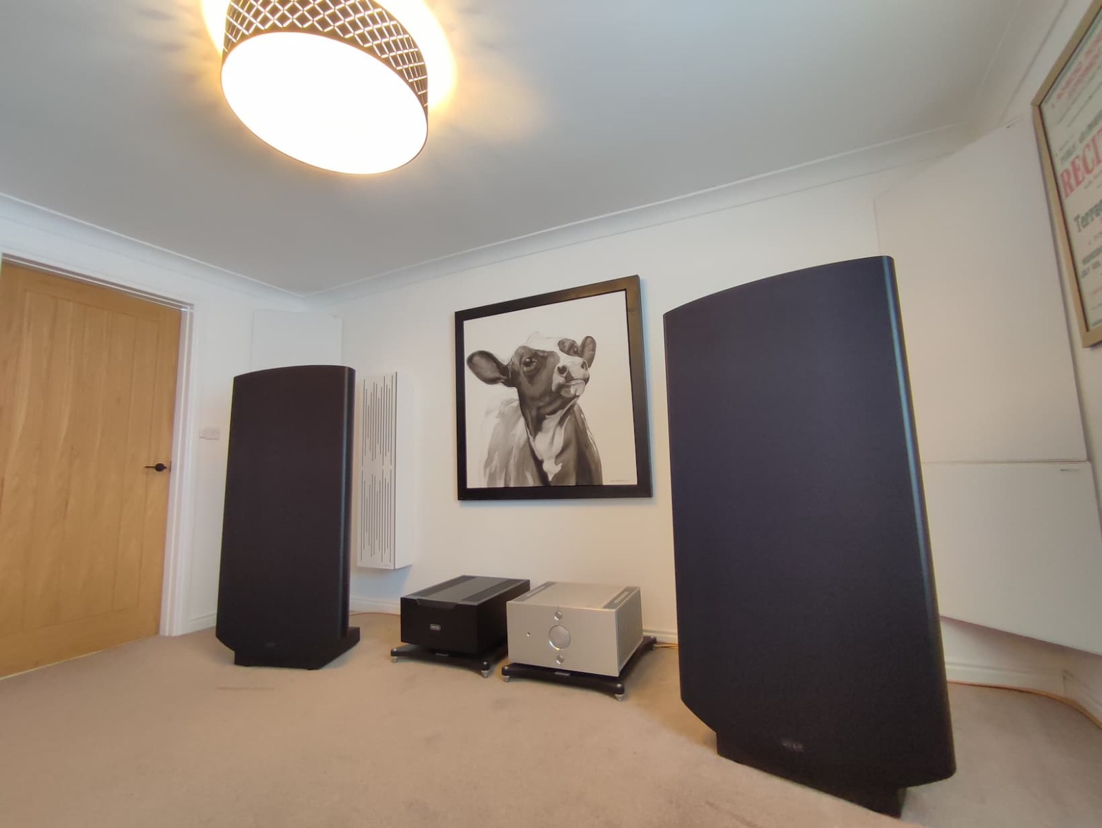 HiFiSound demo room with Quad ESL 2912X speakers, Naim electronics and Van Den Hul The Air cables
