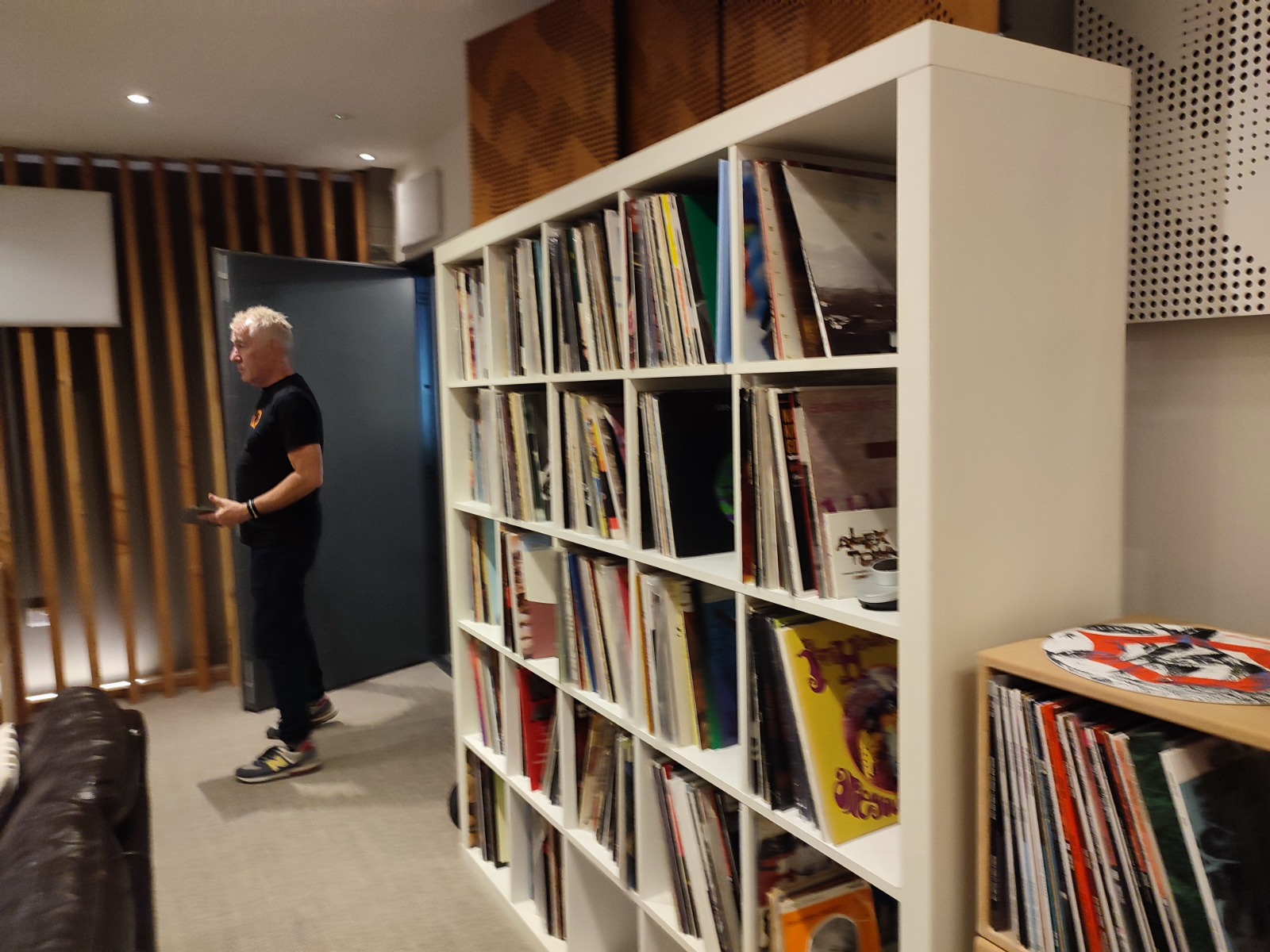 Loud and Clear listening room interior showing hi-fi equipment and record collection